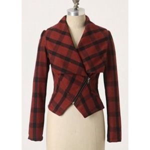Anthropologie Line Me Up Red Plaid  Moto Jacket XS